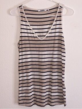 Three Dots striped v-neck loose fitting soft cotton blend summer tank top